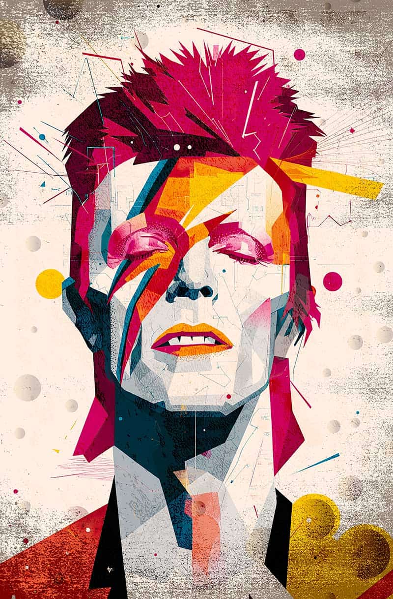 Bowie poster – digital illustration i collagestil av Inkycubans